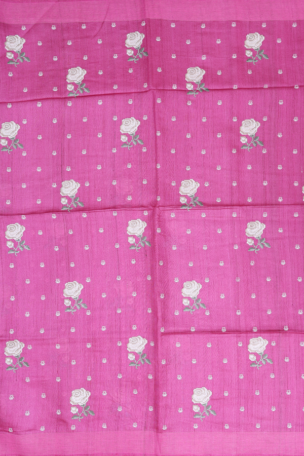Tussar Silk Saree In Pink With Floral Buttas
