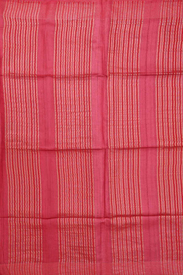 Tussar Silk Saree In Chilli Red With Floral Buttas