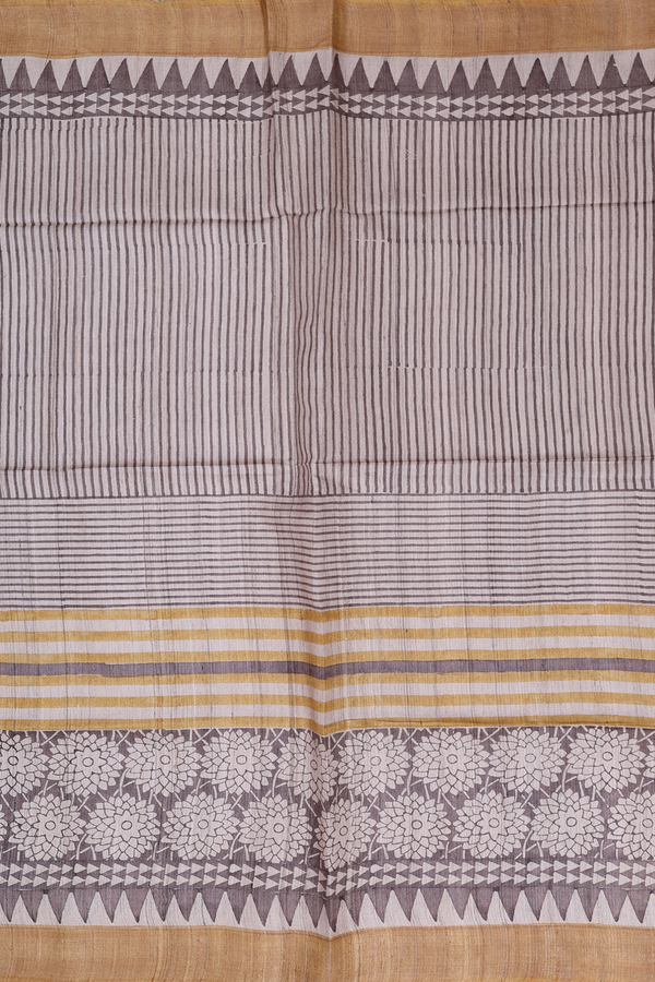 Tussar Silk Saree In Cream Color With Stripes Design