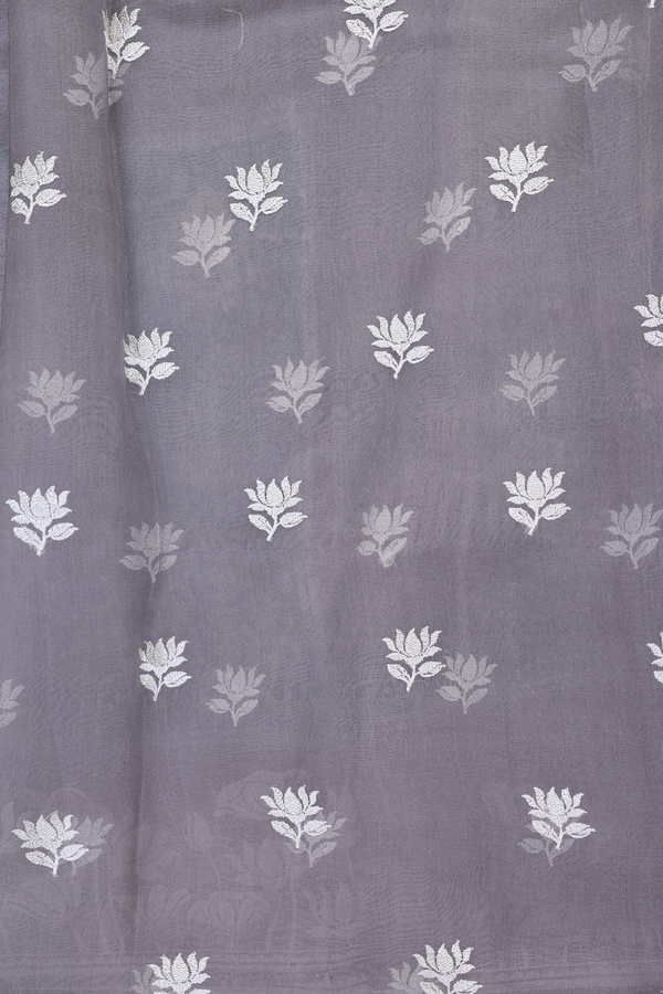 Organza Silk Saree In Grey With Tree Design