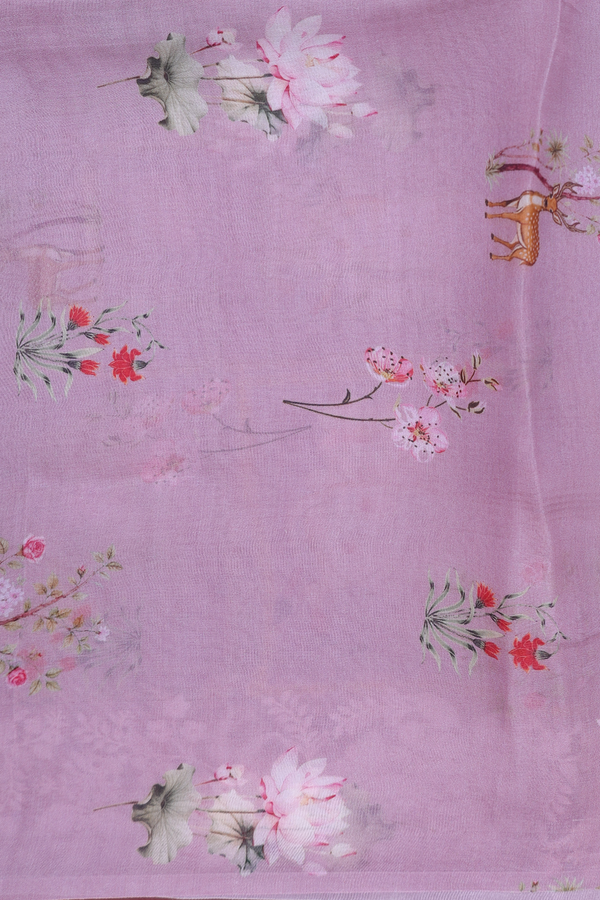 Organza Silk Saree In Dusty Lavender With Printed Design