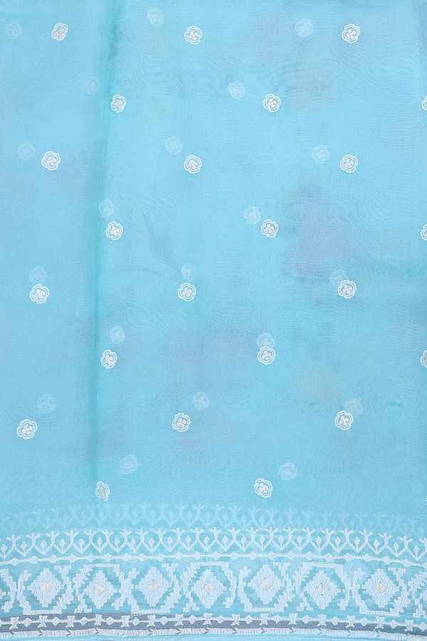 Organza Silk Saree In Light Blue With Floral Design