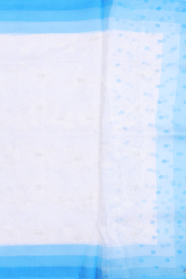 Organza Silk Saree In White With Embroidered Design