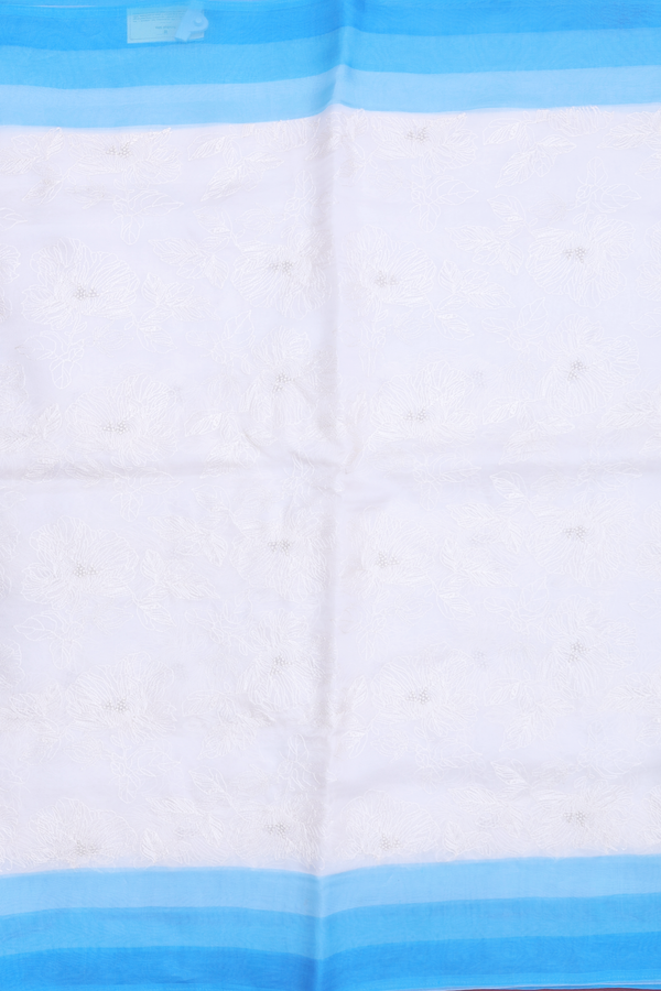 Organza Silk Saree In White With Embroidered Design