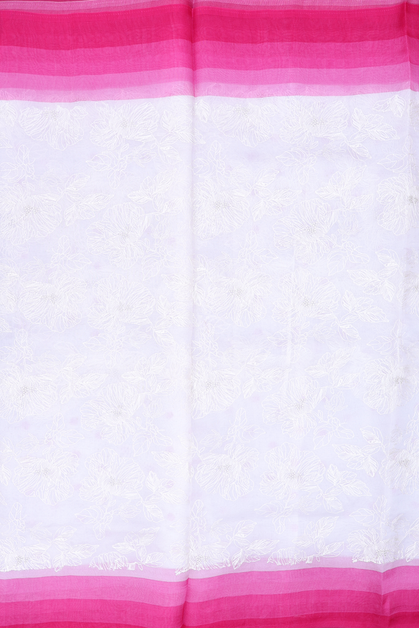 Organza Silk Saree In White With Embroidered Design