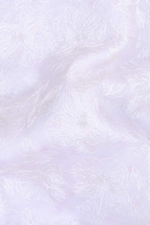 Organza Silk Saree In White With Embroidered Design