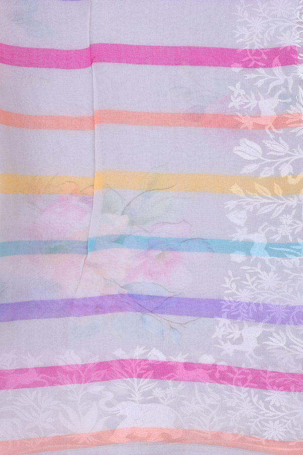 Organza Silk Saree In Grey With Floral Design