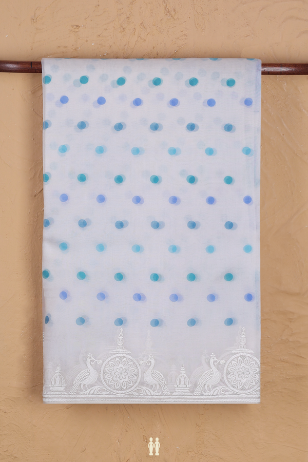 Organza Silk Saree In White With Polka Buttas