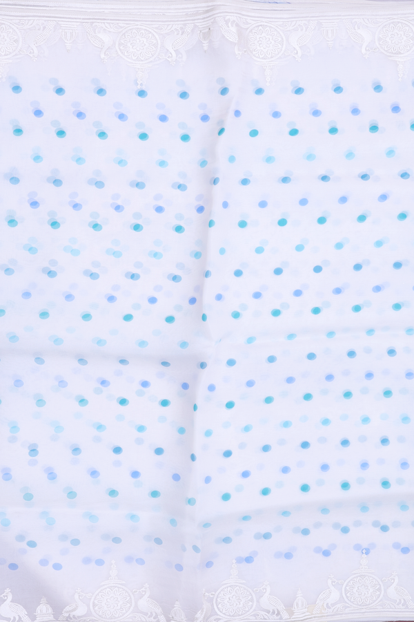 Organza Silk Saree In White With Polka Buttas