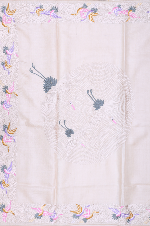 Tussar Silk Saree In Cream Color With Embroidered Border