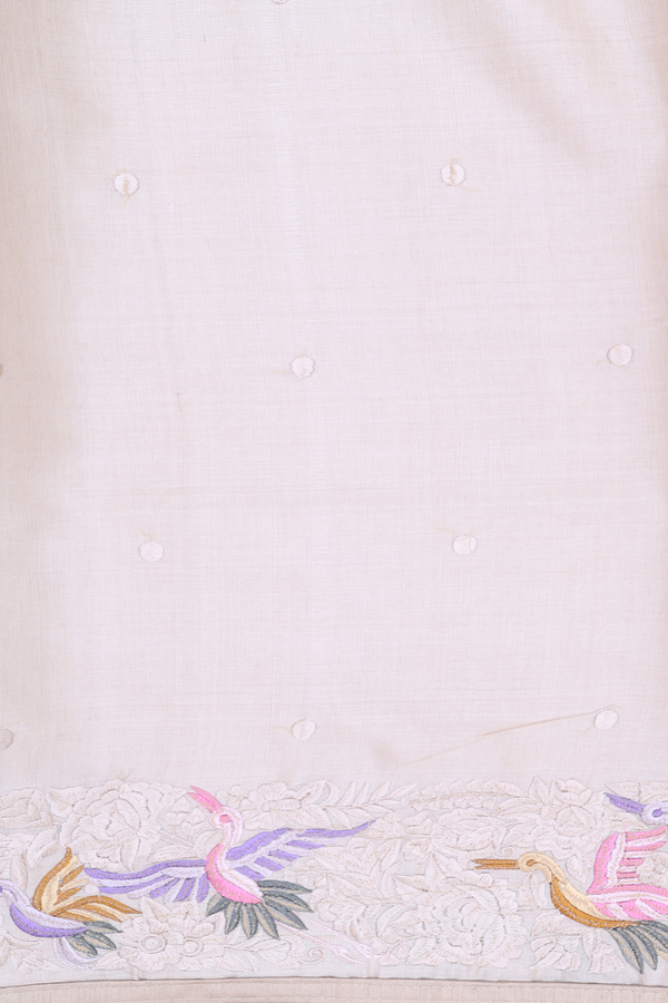 Tussar Silk Saree In Cream Color With Embroidered Border