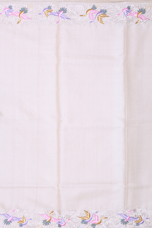 Tussar Silk Saree In Cream Color With Embroidered Border