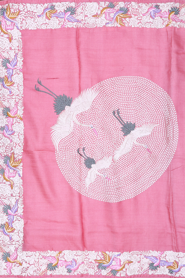 Tussar Silk Saree In Pink With Embroidered Border