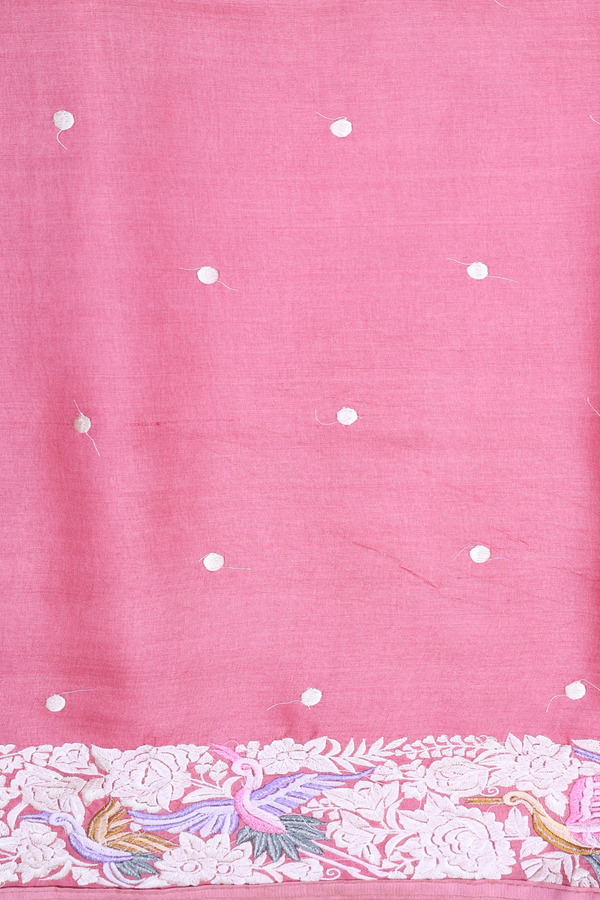 Tussar Silk Saree In Pink With Embroidered Border
