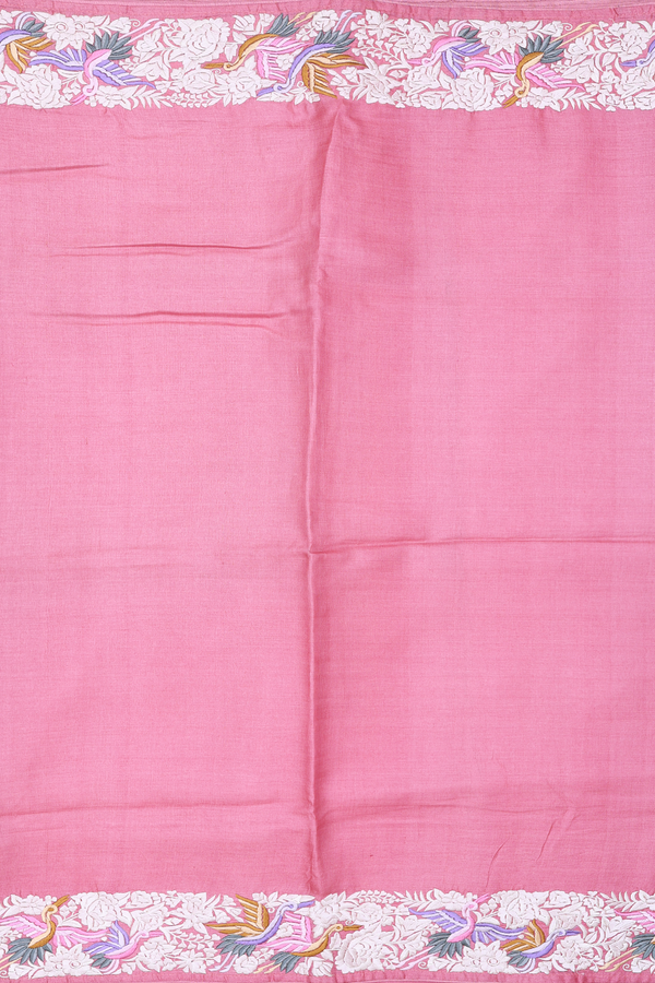 Tussar Silk Saree In Pink With Embroidered Border