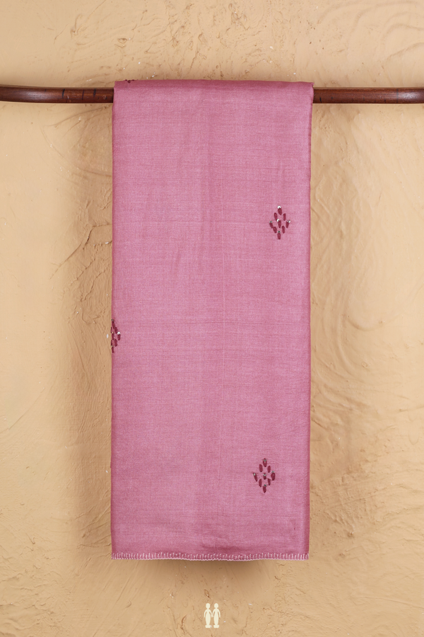 Tussar Silk Saree In Mauve Pink With Threadwork Buttas