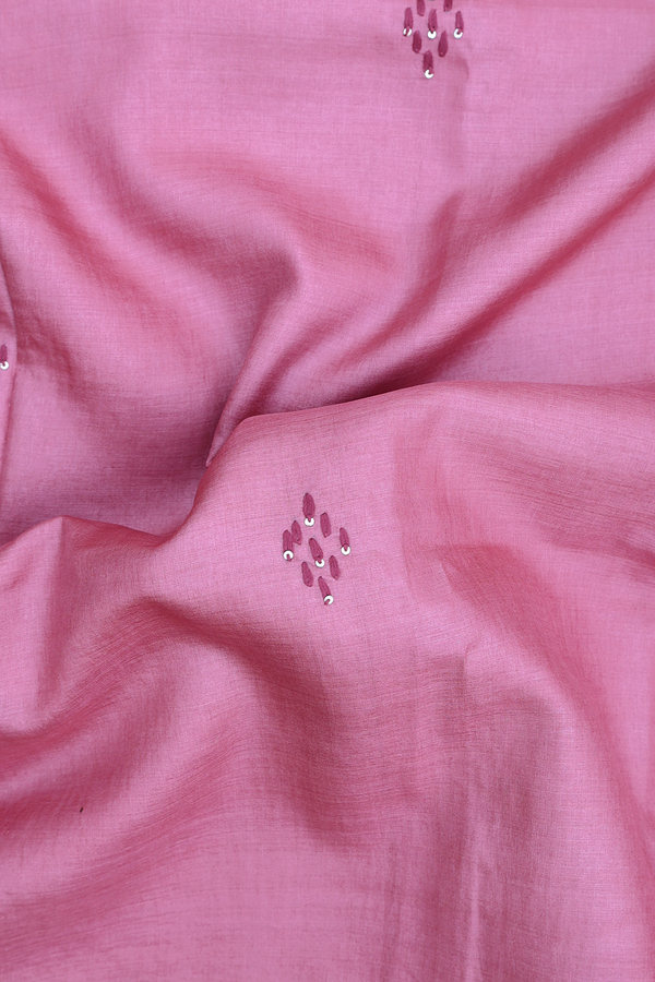 Tussar Silk Saree In Mauve Pink With Threadwork Buttas