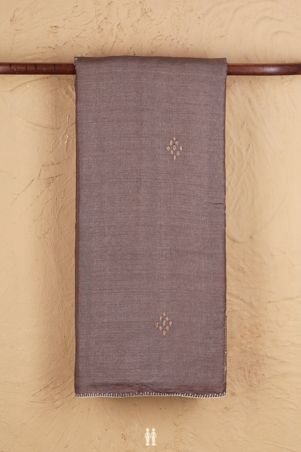 Tussar Silk Saree In Cocoa Brown With Embroidered Buttas
