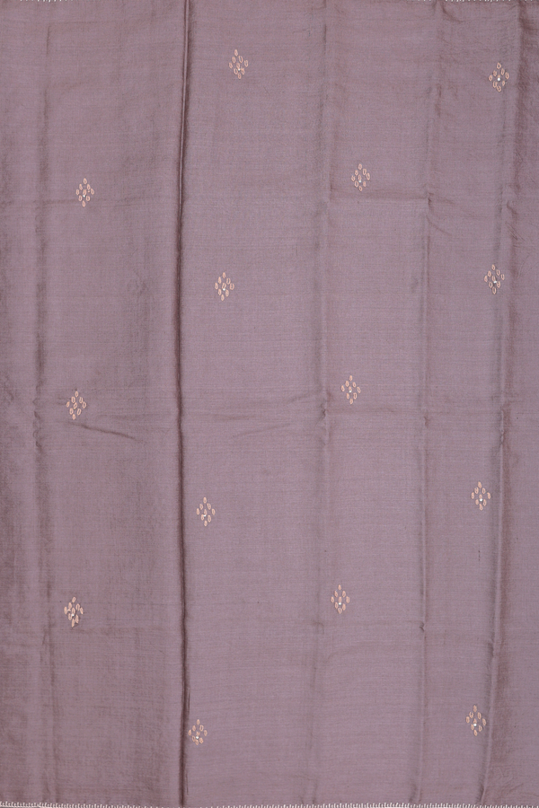 Tussar Silk Saree In Cocoa Brown With Embroidered Buttas