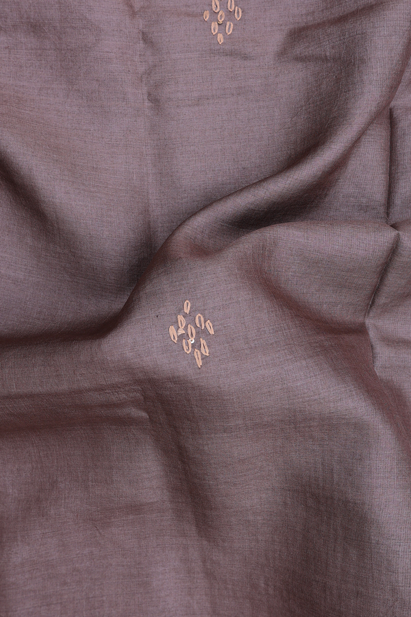 Tussar Silk Saree In Cocoa Brown With Embroidered Buttas