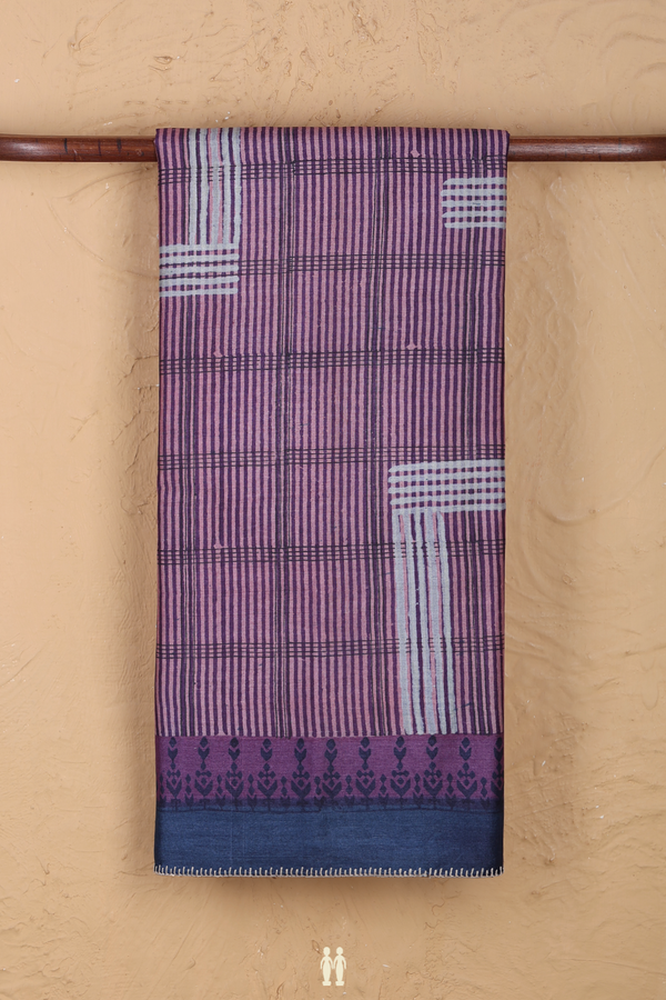 Tussar Silk Saree In Purple With Stripes Design