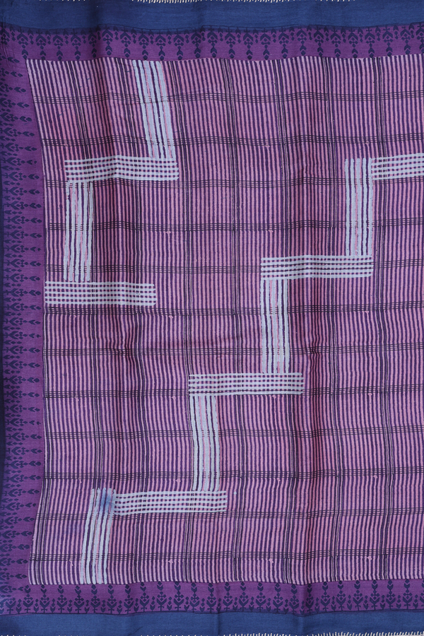 Tussar Silk Saree In Purple With Stripes Design