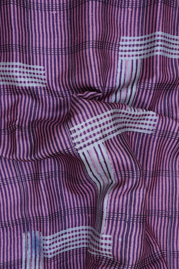 Tussar Silk Saree In Purple With Stripes Design