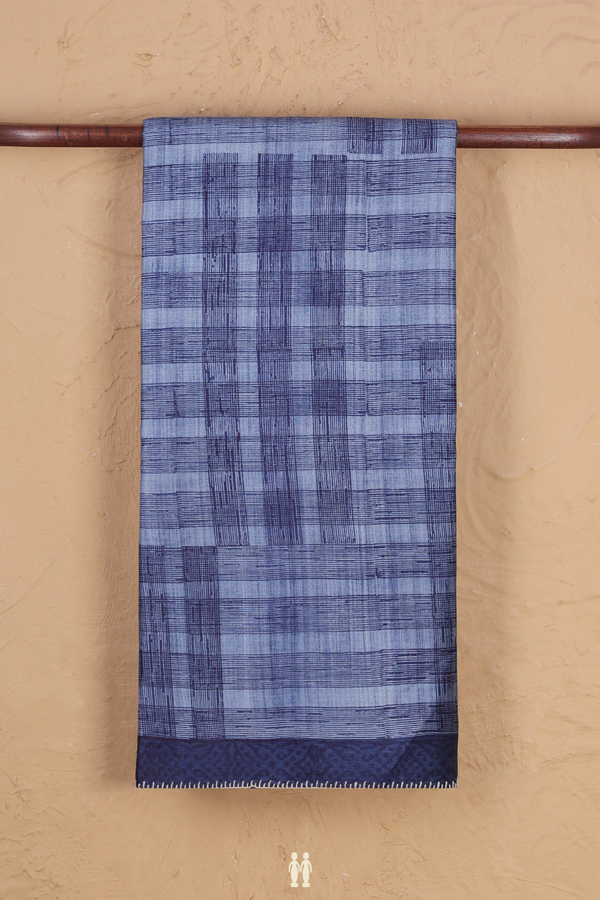 Tussar Silk Saree In Blue With Geometric Design