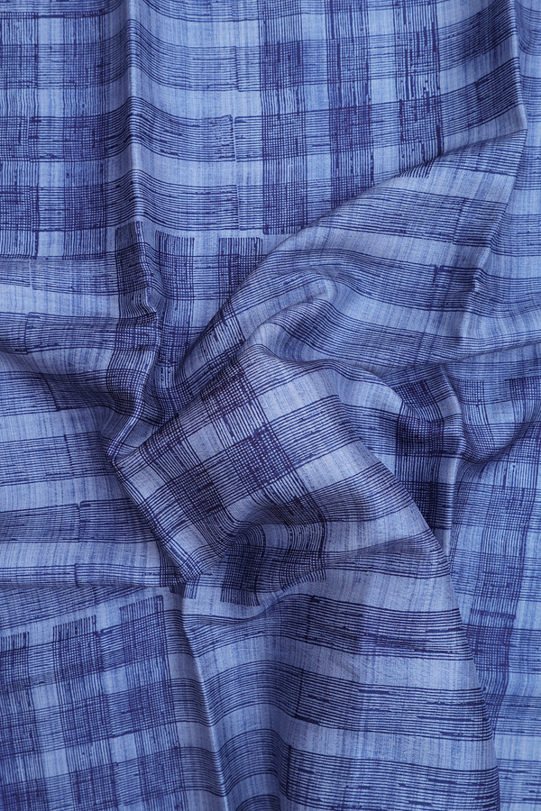 Tussar Silk Saree In Blue With Geometric Design