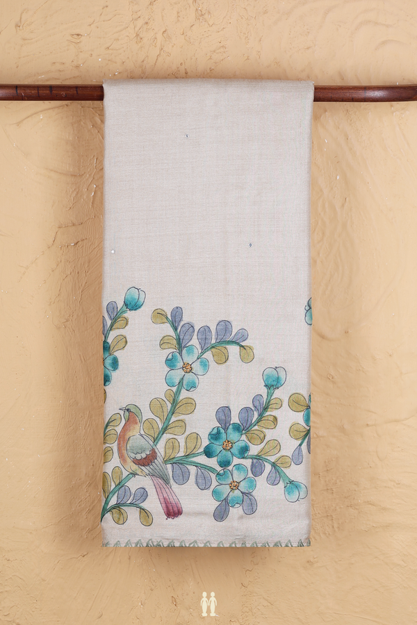 Tussar Silk Saree In Off White With Floral Border