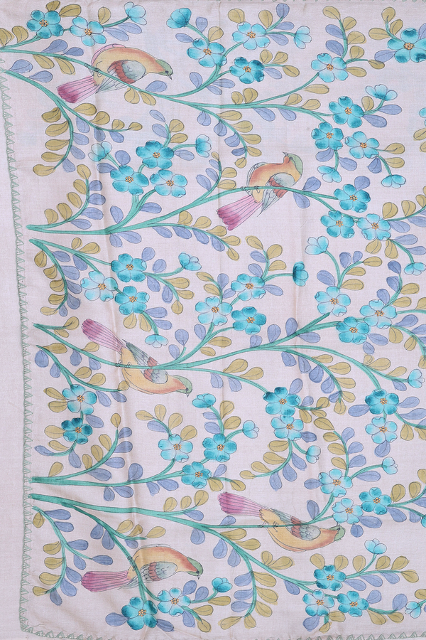 Tussar Silk Saree In Off White With Floral Border