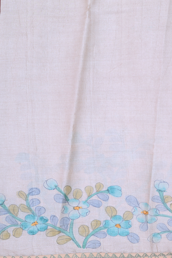 Tussar Silk Saree In Off White With Floral Border