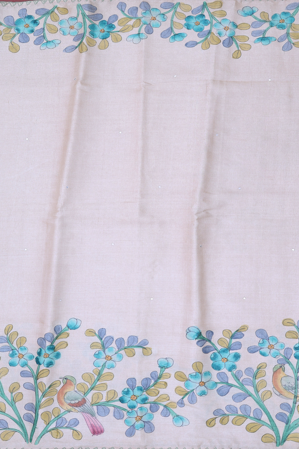 Tussar Silk Saree In Off White With Floral Border