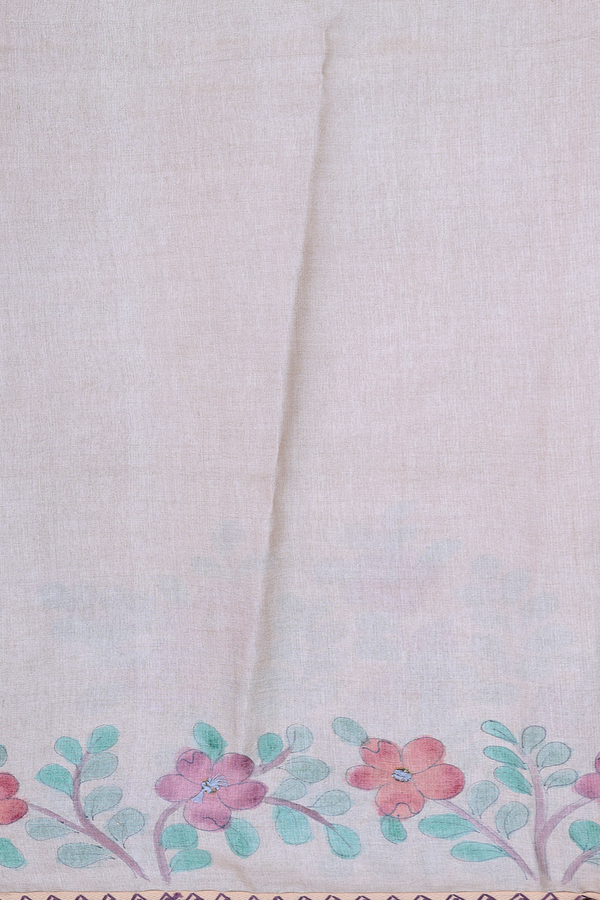 Tussar Silk Saree In Off White With Hand Painted Design