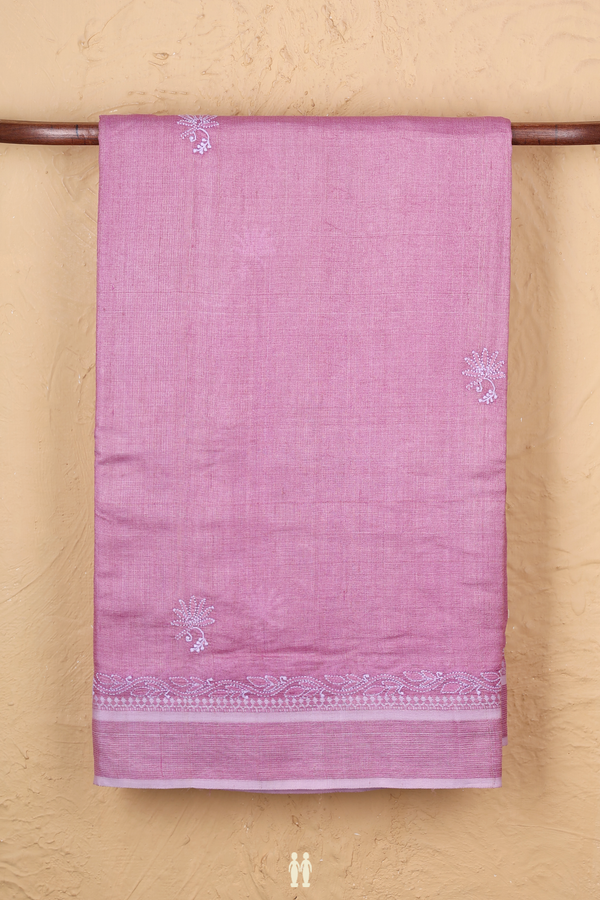 Tussar Silk Saree In Dusty Lavender With Embroidered Design