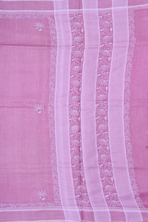 Tussar Silk Saree In Dusty Lavender With Embroidered Design