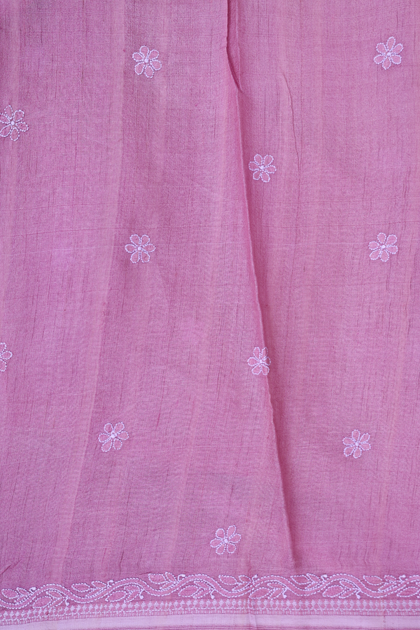 Tussar Silk Saree In Dusty Lavender With Embroidered Design