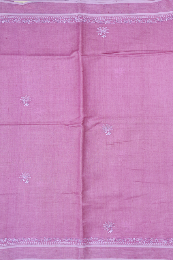 Tussar Silk Saree In Dusty Lavender With Embroidered Design