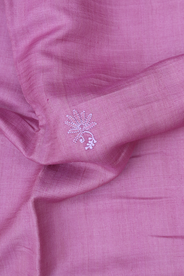 Tussar Silk Saree In Dusty Lavender With Embroidered Design