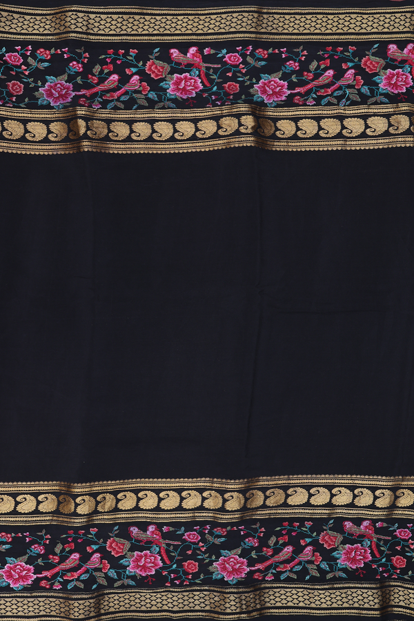 Crepe Saree In Black With Embroidered Border