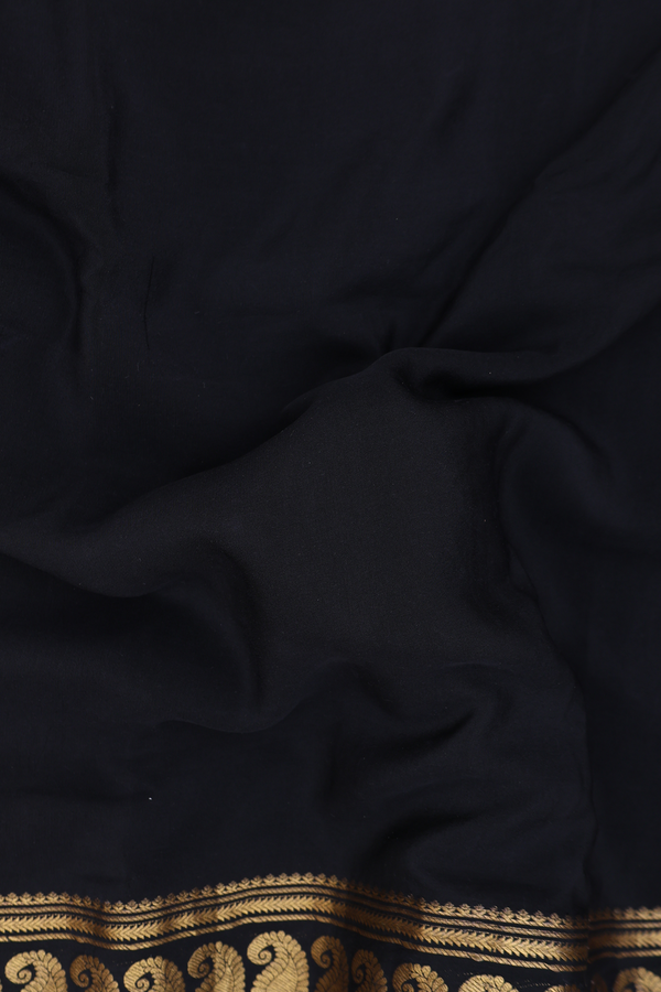 Crepe Saree In Black With Embroidered Border