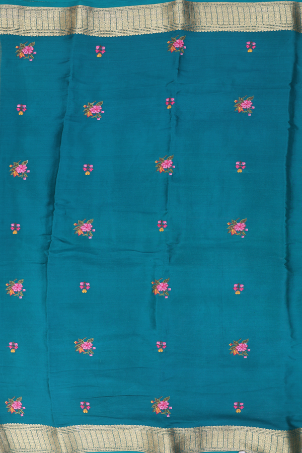 Crepe Saree In Peacock Green With Floral Buttas