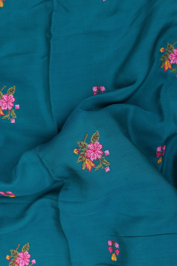 Crepe Saree In Peacock Green With Floral Buttas