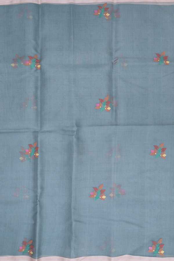Muslin Bengal Cotton Saree In Sage Green With Floral Design