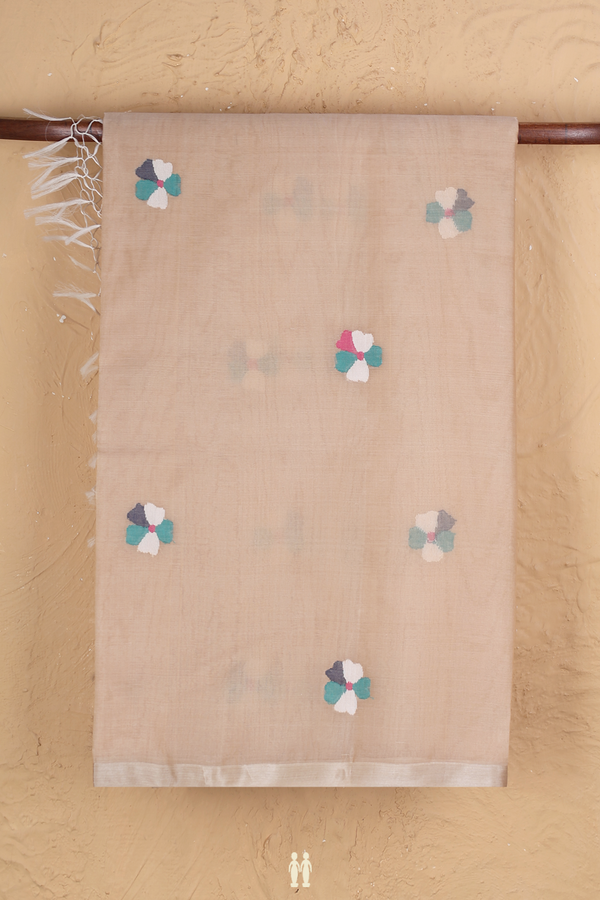 Muslin Bengal Cotton Saree In Brown With Floral Buttas