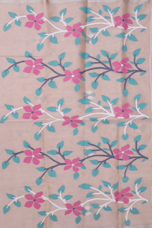 Muslin Bengal Cotton Saree In Brown With Floral Buttas