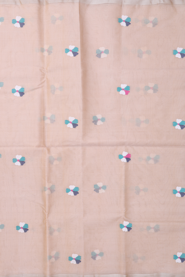 Muslin Bengal Cotton Saree In Brown With Floral Buttas