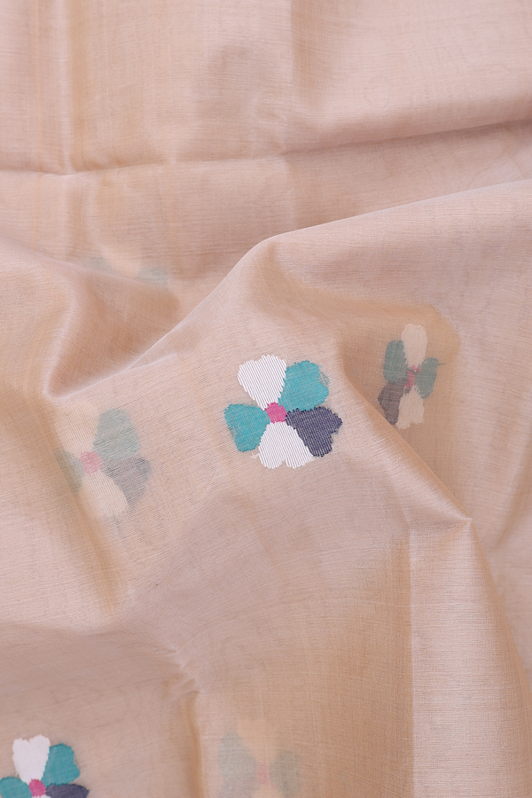 Muslin Bengal Cotton Saree In Brown With Floral Buttas