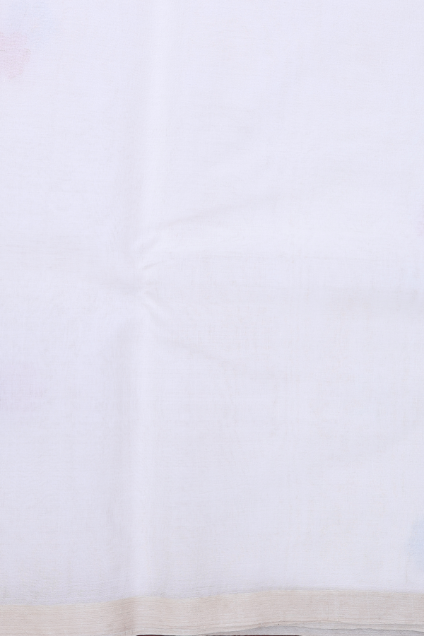 Muslin Bengal Cotton Saree In White With Floral Buttas