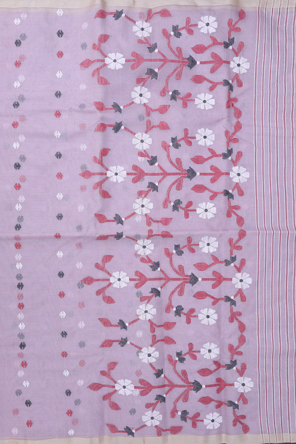 Muslin Bengal Cotton Saree In Dusty Purple With Allover Buttas